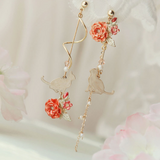 The Cat and the Rose Asymmetrical Earrings