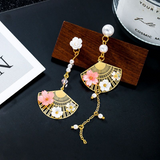 Golden Fan Asymmetrical Earrings