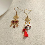 Women Japanese Sakura Flower Tassel Pendent Earrings Cute Asymmetrical Animal Dangle Drop Earrings